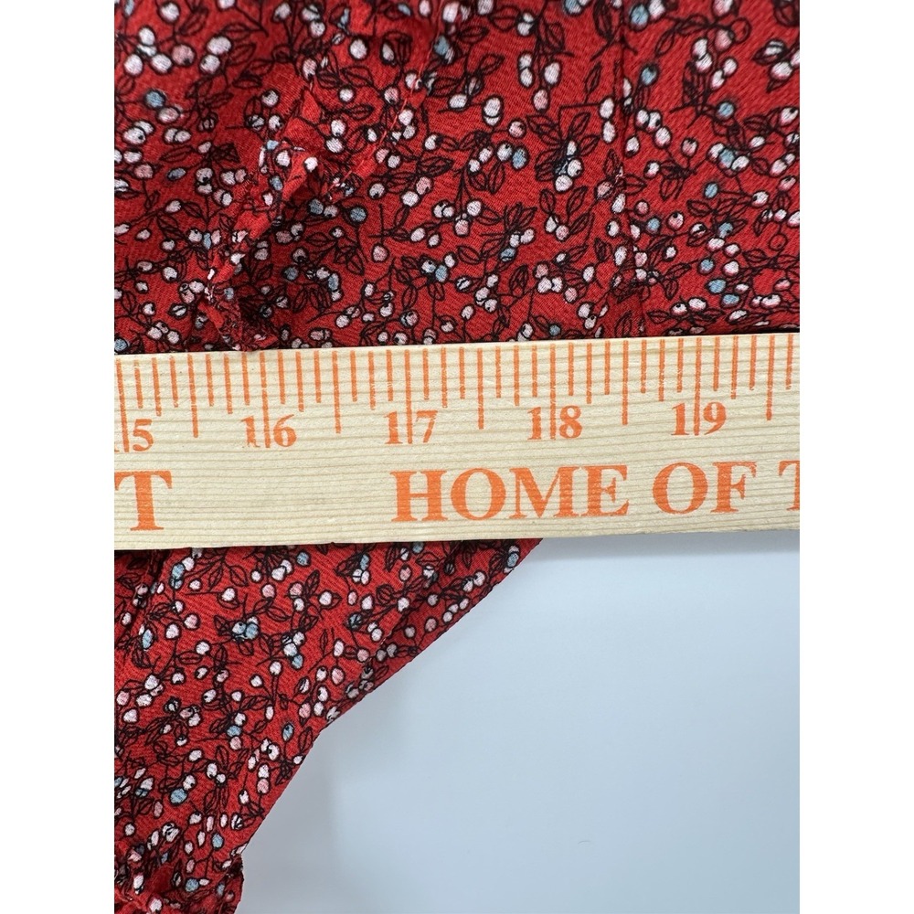 Max Studio Red Floral Boho Maxi Dress L Smocked Waist Tiered Cottagecore WW11 - Picture 9 of 13